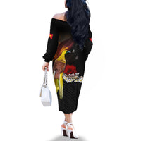 Papua New Guinea Remembrance Day Family Matching Off The Shoulder Long Sleeve Dress and Hawaiian Shirt Bird of Paradise Plumeria Flower and Polynesian Pattern