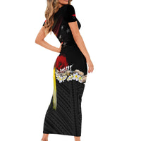 Papua New Guinea Remembrance Day Family Matching Short Sleeve Bodycon Dress and Hawaiian Shirt Bird of Paradise Plumeria Flower and Polynesian Pattern