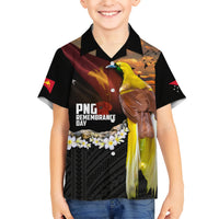 Papua New Guinea Remembrance Day Kid Hawaiian Shirt Bird of Paradise Plumeria Flower and Polynesian Pattern LT03 Kid Black - Polynesian Pride