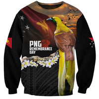 Papua New Guinea Remembrance Day Sweatshirt Bird of Paradise Plumeria Flower and Polynesian Pattern LT03 Unisex Black - Polynesian Pride