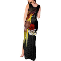 Papua New Guinea Remembrance Day Tank Maxi Dress Bird of Paradise Plumeria Flower and Polynesian Pattern