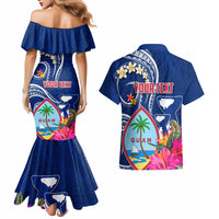 Personalised Guam Liberation Couples Matching Mermaid Dress and Hawaiian Shirt Latte Stone and Guahan Seal Jungle Flower LT03 - Polynesian Pride