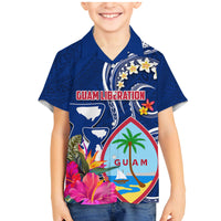 Guam Liberation Family Matching Mermaid Dress and Hawaiian Shirt Latte Stone and Guahan Seal Jungle Flower