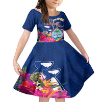 Guam Liberation Family Matching Short Sleeve Bodycon Dress and Hawaiian Shirt Latte Stone and Guahan Seal Jungle Flower