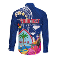 Guam Liberation Long Sleeve Button Shirt Latte Stone and Guahan Seal Jungle Flower