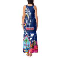 Personalised Guam Liberation Tank Maxi Dress Latte Stone and Guahan Seal Jungle Flower LT03 - Polynesian Pride