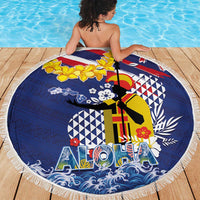 Hawaii King Kamehameha Day Beach Blanket Lei Sea Waves Polynesian Tapa Pattern