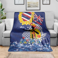 Hawaii King Kamehameha Day Blanket Lei Sea Waves Polynesian Tapa Pattern