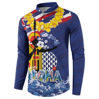 Hawaii King Kamehameha Day Button Sweatshirt Lei Sea Waves Polynesian Tapa Pattern LT03 - Polynesian Pride