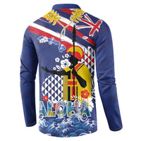 Hawaii King Kamehameha Day Button Sweatshirt Lei Sea Waves Polynesian Tapa Pattern LT03 - Polynesian Pride