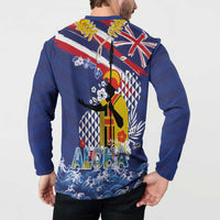Hawaii King Kamehameha Day Button Sweatshirt Lei Sea Waves Polynesian Tapa Pattern LT03 - Polynesian Pride