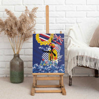 Hawaii King Kamehameha Day Canvas Wall Art Lei Sea Waves Polynesian Tapa Pattern