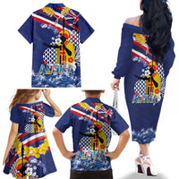 Hawaii King Kamehameha Day Family Matching Off The Shoulder Long Sleeve Dress and Hawaiian Shirt Lei Sea Waves Polynesian Tapa Pattern