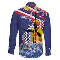 Hawaii King Kamehameha Day Family Matching Off The Shoulder Long Sleeve Dress and Hawaiian Shirt Lei Sea Waves Polynesian Tapa Pattern