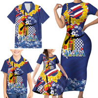 Hawaii King Kamehameha Day Family Matching Short Sleeve Bodycon Dress and Hawaiian Shirt Lei Sea Waves Polynesian Tapa Pattern