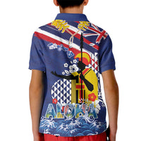 Hawaii King Kamehameha Day Kid Polo Shirt Lei Sea Waves Polynesian Tapa Pattern