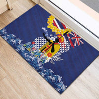 Hawaii King Kamehameha Day Rubber Doormat Lei Sea Waves Polynesian Tapa Pattern