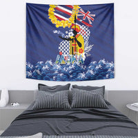 Hawaii King Kamehameha Day Tapestry Lei Sea Waves Polynesian Tapa Pattern
