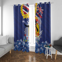 Hawaii King Kamehameha Day Window Curtain Lei Sea Waves Polynesian Tapa Pattern