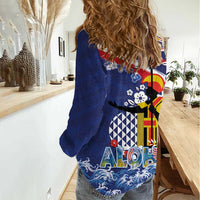 Hawaii King Kamehameha Day Women Casual Shirt Lei Sea Waves Polynesian Tapa Pattern