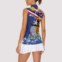 Hawaii King Kamehameha Day Women Sleeveless Polo Shirt Lei Sea Waves Polynesian Tapa Pattern