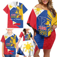 Philippines Independence Day Family Matching Off Shoulder Short Dress and Hawaiian Shirt Araw ng Kalayaan Polynesian Sun and YAKAN Pattern