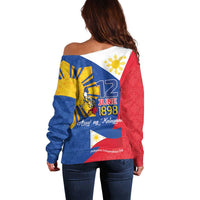Philippines Independence Day Off Shoulder Sweater Araw ng Kalayaan Polynesian Sun and YAKAN Pattern