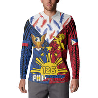 Philippines Independence Day 126th Anniversary Button Sweatshirt Polynesian Pattern National Flag Style