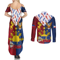 Philippines Independence Day 126th Anniversary Couples Matching Summer Maxi Dress and Long Sleeve Button Shirt Polynesian Pattern National Flag Style