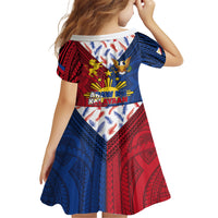Philippines Independence Day 126th Anniversary Kid Short Sleeve Dress Polynesian Pattern National Flag Style
