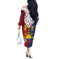 Philippines Independence Day 126th Anniversary Off The Shoulder Long Sleeve Dress Polynesian Pattern National Flag Style