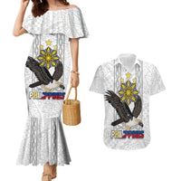 Philippines Eagle Week Couples Matching Mermaid Dress and Hawaiian Shirt Polynesian Pattern Barong Style LT03 White - Polynesian Pride
