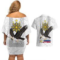 Philippines Eagle Week Couples Matching Off Shoulder Short Dress and Hawaiian Shirt Polynesian Pattern Barong Style LT03 - Polynesian Pride