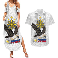 Philippines Eagle Week Couples Matching Summer Maxi Dress and Hawaiian Shirt Polynesian Pattern Barong Style LT03 White - Polynesian Pride