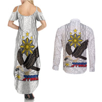 Philippines Eagle Week Couples Matching Summer Maxi Dress and Long Sleeve Button Shirt Polynesian Pattern Barong Style LT03 - Polynesian Pride