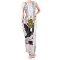 Philippines Eagle Week Tank Maxi Dress Polynesian Pattern Barong Style LT03 Women White - Polynesian Pride
