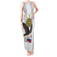 Philippines Eagle Week Tank Maxi Dress Polynesian Pattern Barong Style LT03 Women White - Polynesian Pride