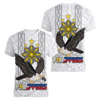 Philippines Eagle Week Women V-Neck T-Shirt Polynesian Pattern Barong Style