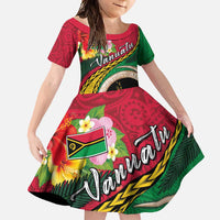 Vanuatu Tribal Boar Tusk Family Matching Long Sleeve Bodycon Dress and Hawaiian Shirt Tropical Plants with Namele and Melanesian Pattern LT03 Daughter's Dress Red - Polynesian Pride