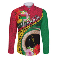 Vanuatu Tribal Boar Tusk Family Matching Off The Shoulder Long Sleeve Dress and Hawaiian Shirt Tropical Plants with Namele and Melanesian Pattern