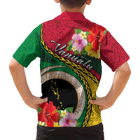 Vanuatu Tribal Boar Tusk Family Matching Off Shoulder Maxi Dress and Hawaiian Shirt Tropical Plants with Namele and Melanesian Pattern