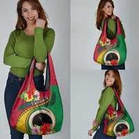 Vanuatu Tribal Boar Tusk Grocery Bag Tropical Plants with Namele and Melanesian Pattern