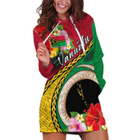 Vanuatu Tribal Boar Tusk Hoodie Dress Tropical Plants with Namele and Melanesian Pattern
