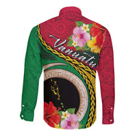 Vanuatu Tribal Boar Tusk Long Sleeve Button Shirt Tropical Plants with Namele and Melanesian Pattern LT03 - Polynesian Pride