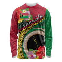 Vanuatu Tribal Boar Tusk Long Sleeve Shirt Tropical Plants with Namele and Melanesian Pattern LT03 Unisex Red - Polynesian Pride