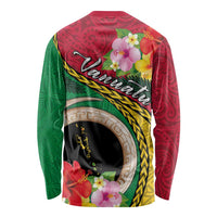 Vanuatu Tribal Boar Tusk Long Sleeve Shirt Tropical Plants with Namele and Melanesian Pattern LT03 - Polynesian Pride