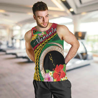 Vanuatu Tribal Boar Tusk Men Tank Top Tropical Plants with Namele and Melanesian Pattern LT03 Red - Polynesian Pride