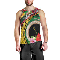 Vanuatu Tribal Boar Tusk Men Tank Top Tropical Plants with Namele and Melanesian Pattern LT03 - Polynesian Pride