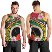 Vanuatu Tribal Boar Tusk Men Tank Top Tropical Plants with Namele and Melanesian Pattern LT03 - Polynesian Pride