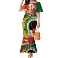Vanuatu Tribal Boar Tusk Mermaid Dress Tropical Plants with Namele and Melanesian Pattern